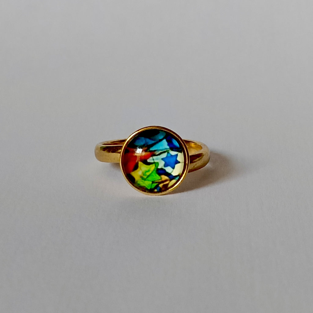 Bague Judaïca Hai fleuris plaqué or – Cabochon artisanal 10 mm (Copie)
