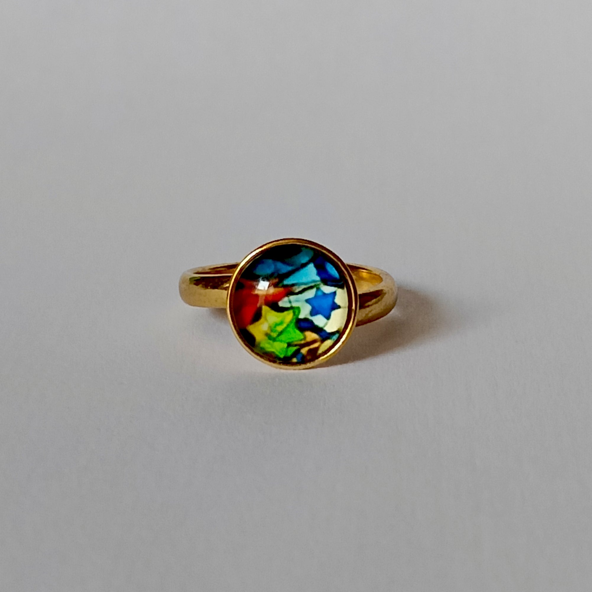 Bague Judaïca Hai fleuris plaqué or – Cabochon artisanal 10 mm (Copie)