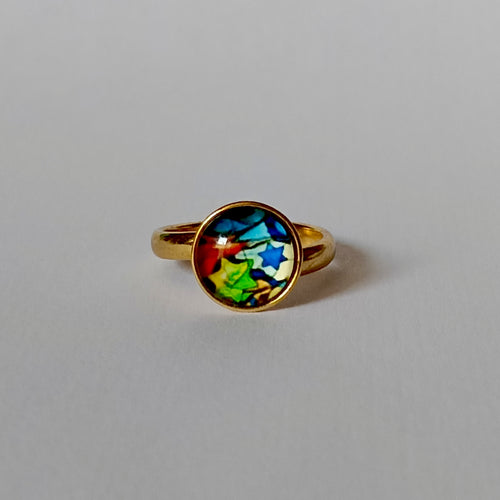Bague Judaïca Hai fleuris plaqué or – Cabochon artisanal 10 mm