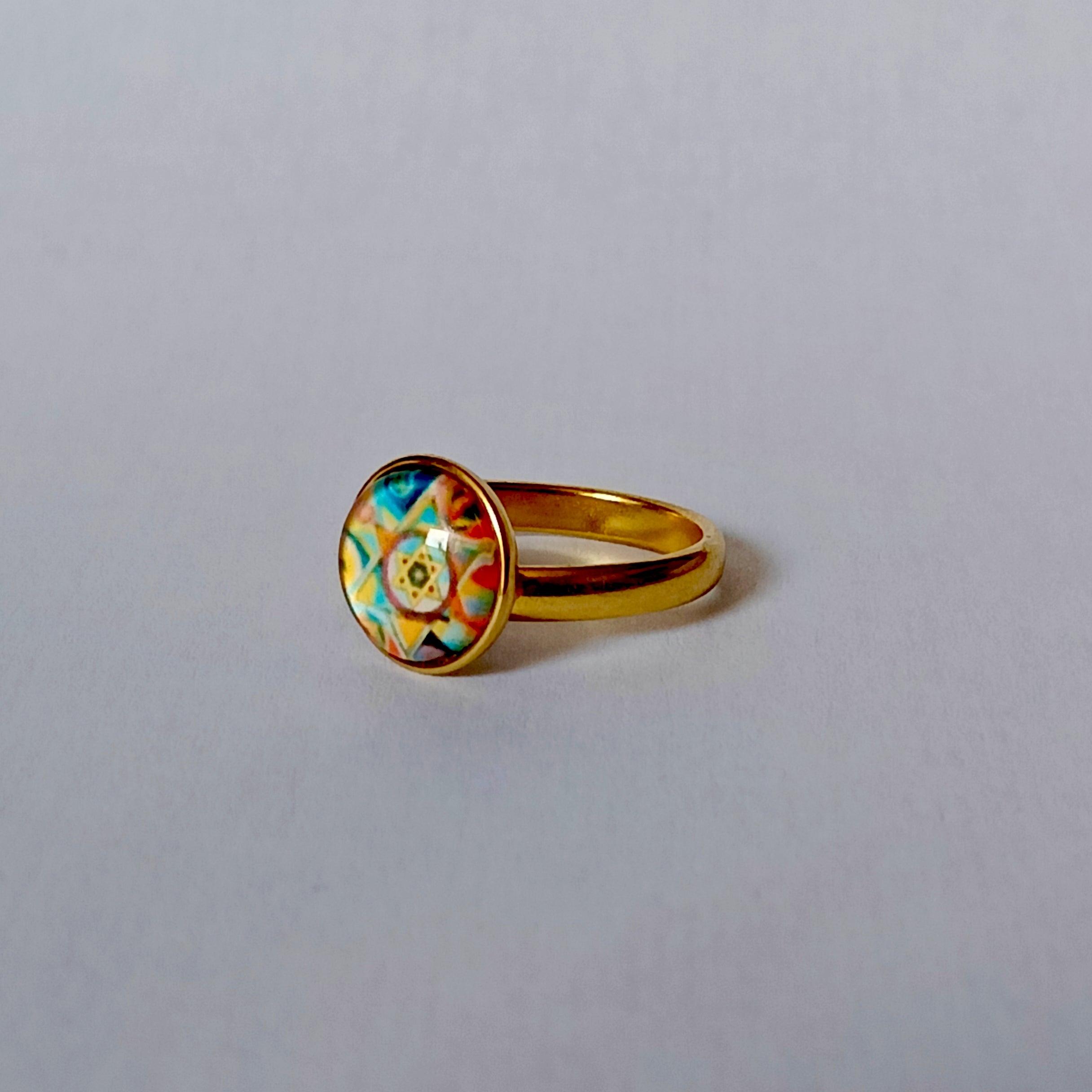 Bague Judaïca  Dream Star plaqué or – Cabochon artisanal 10 mm