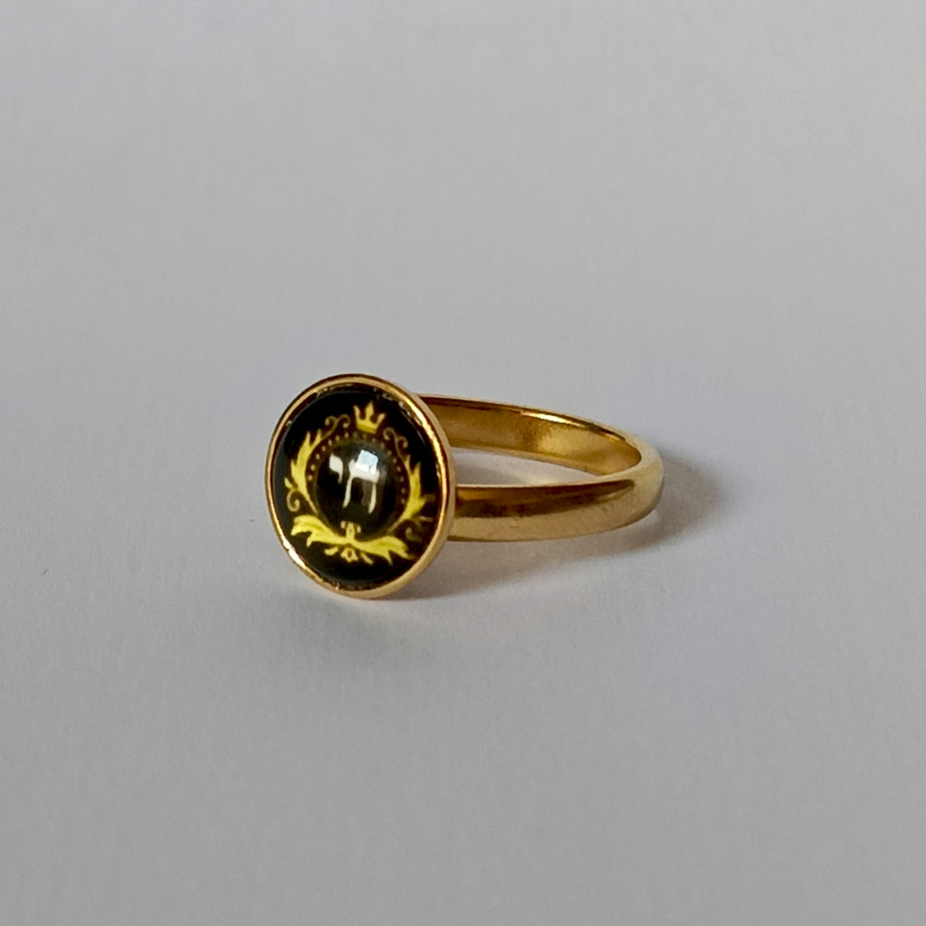 Bague Judaïca  Chai Royal plaqué or – Cabochon artisanal 10 mm