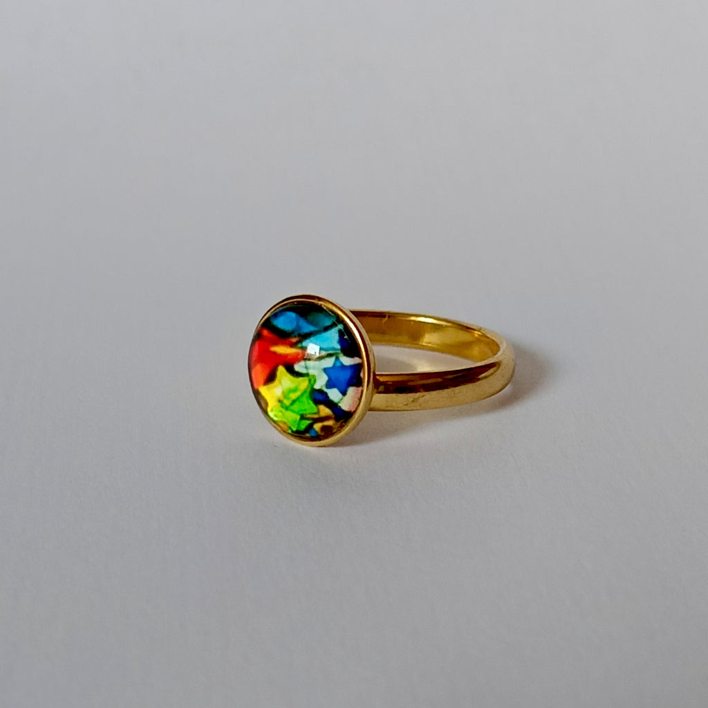 Bague Judaïca Hai fleuris plaqué or – Cabochon artisanal 10 mm (Copie)