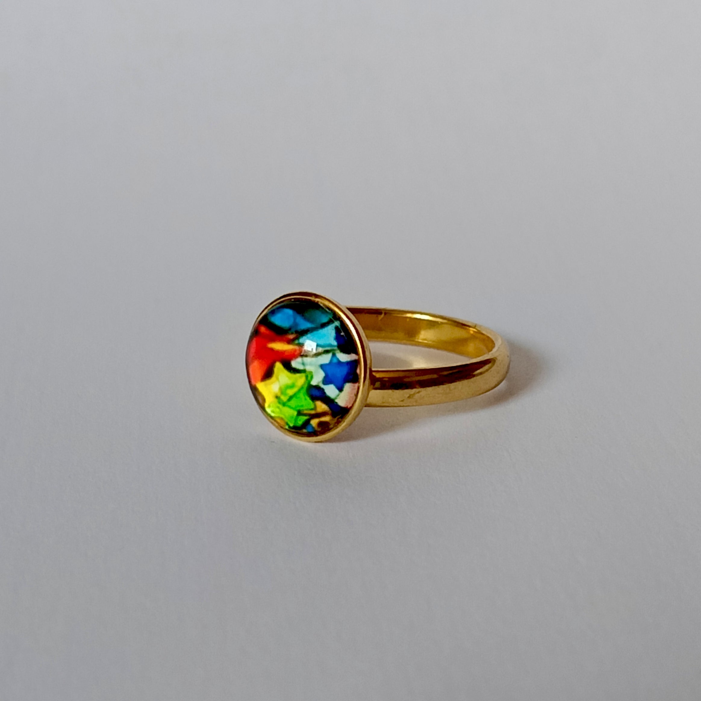Bague Judaïca Hai fleuris plaqué or – Cabochon artisanal 10 mm (Copie)