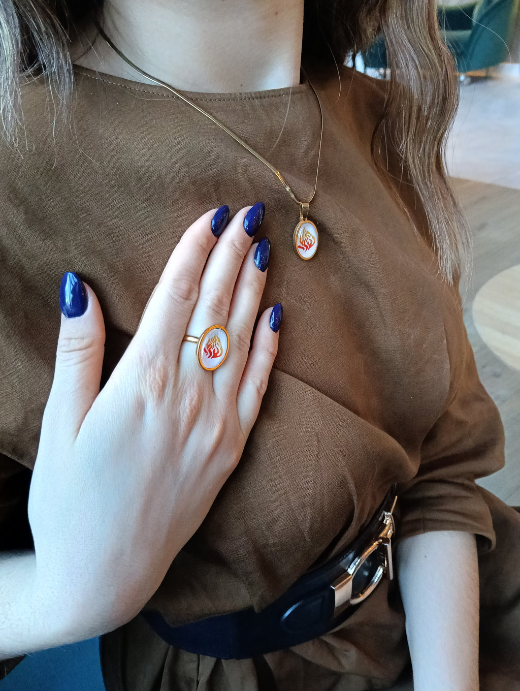 Judaica Ring "HaEsh Sheli" Cabochon 18 x 13 mm - Gold Plated