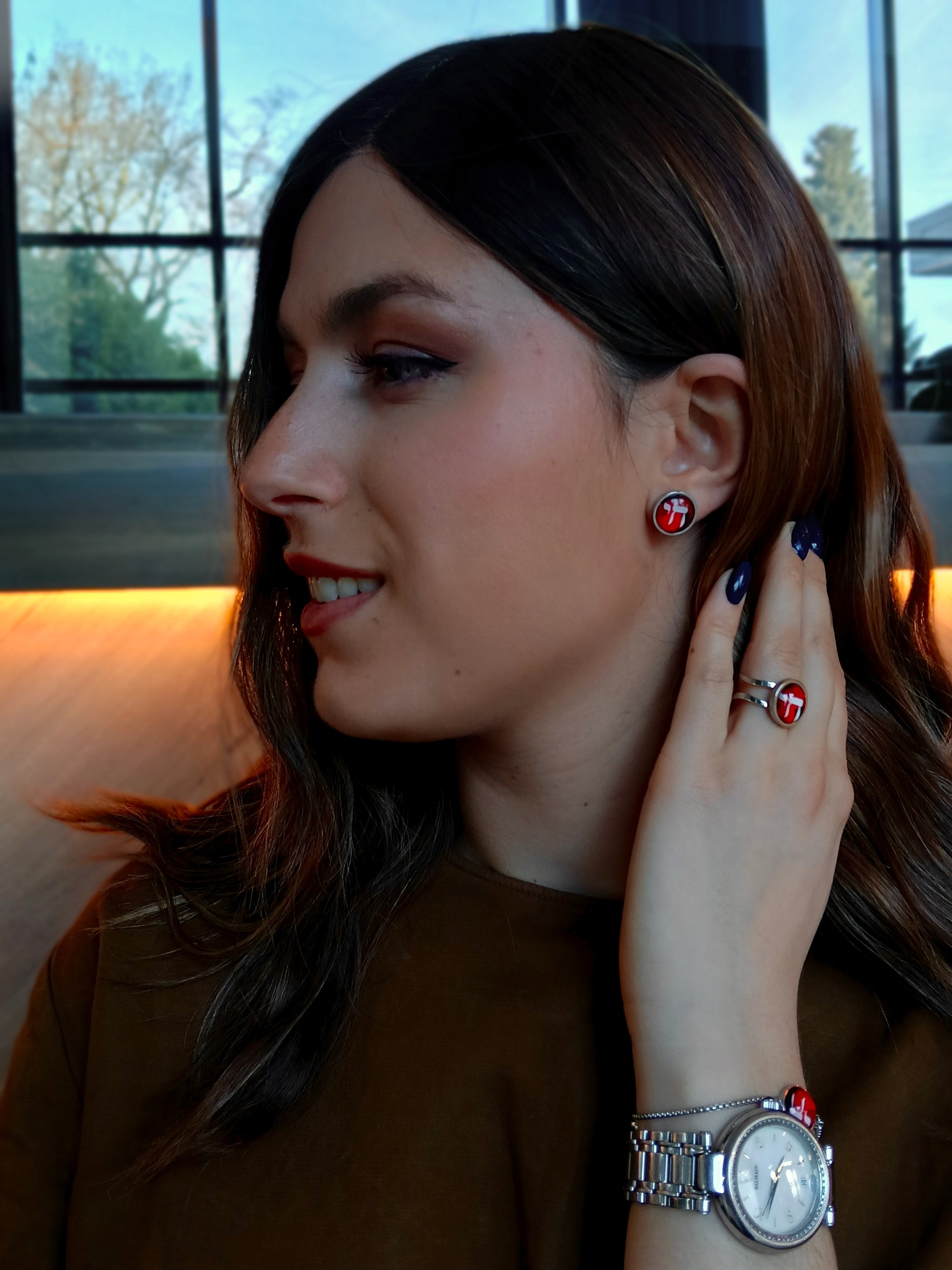 Bague Ouverte Judaica Haï (חי) Rouge – Acier Inoxydable