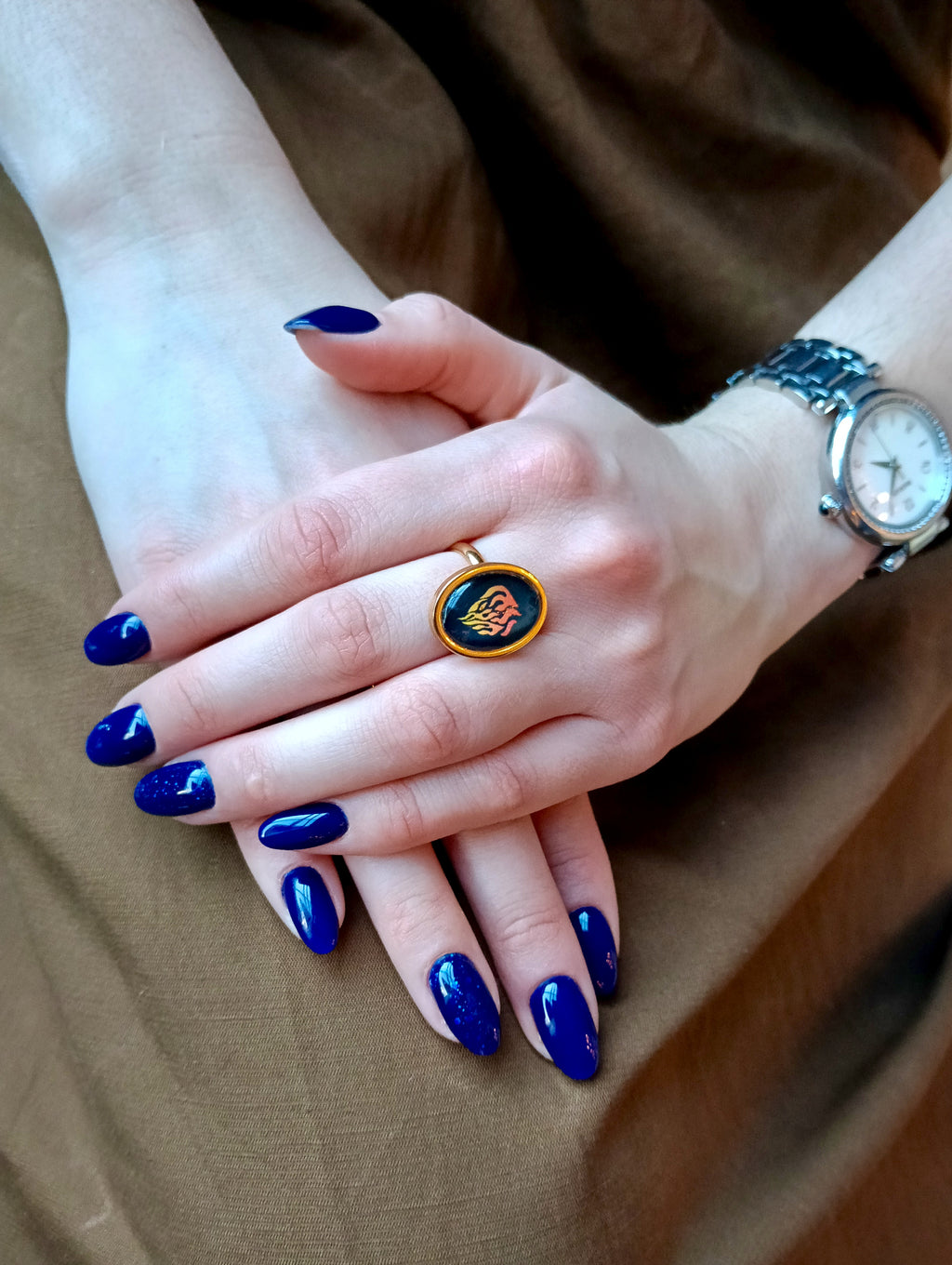 Bague Judaïca “HaEsh Sheli” Cabochon 18 x 13 mm - Plaqué or