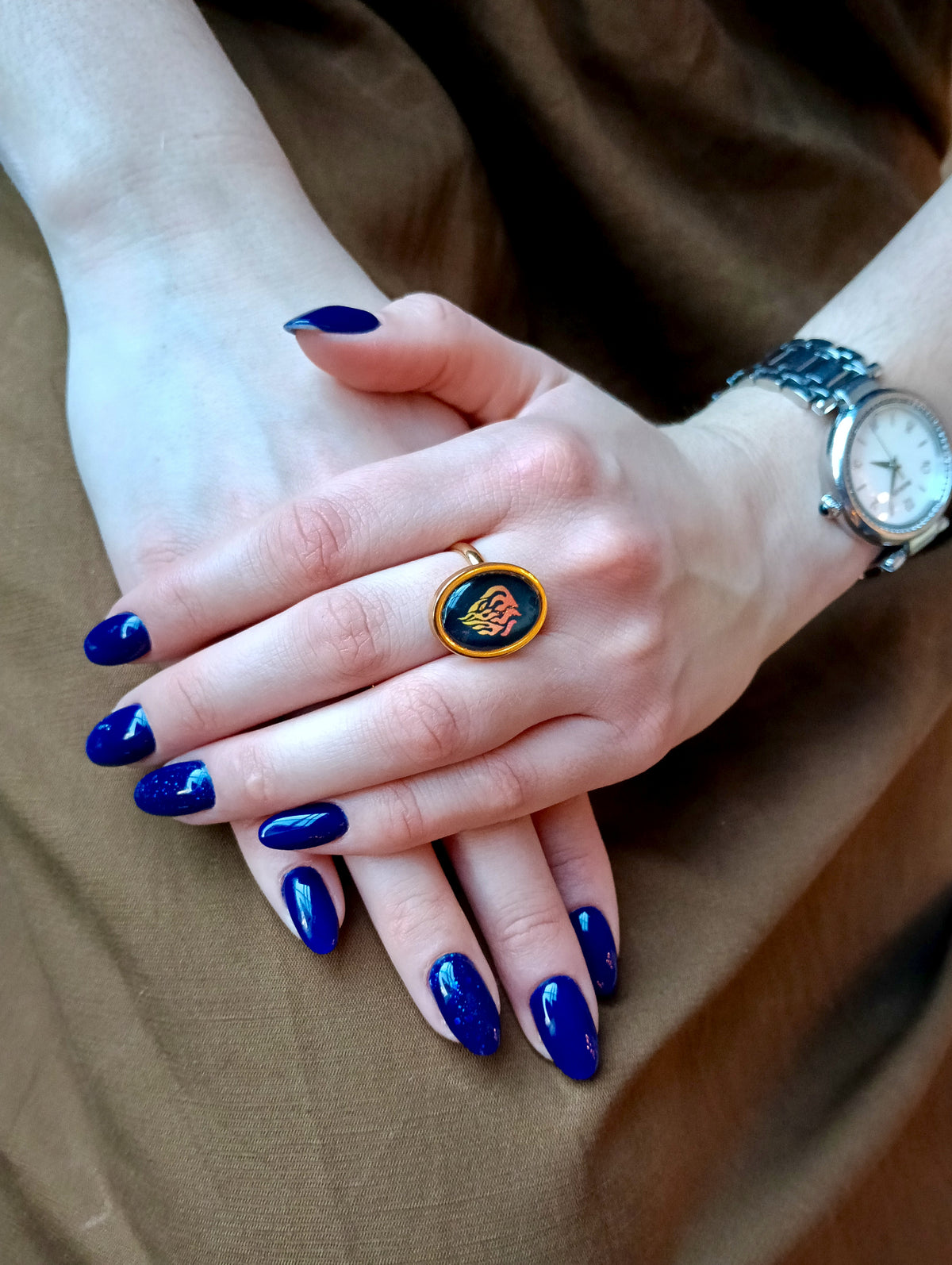 Bague Judaïca “HaEsh Sheli” Cabochon 18 x 13 mm - Plaqué or