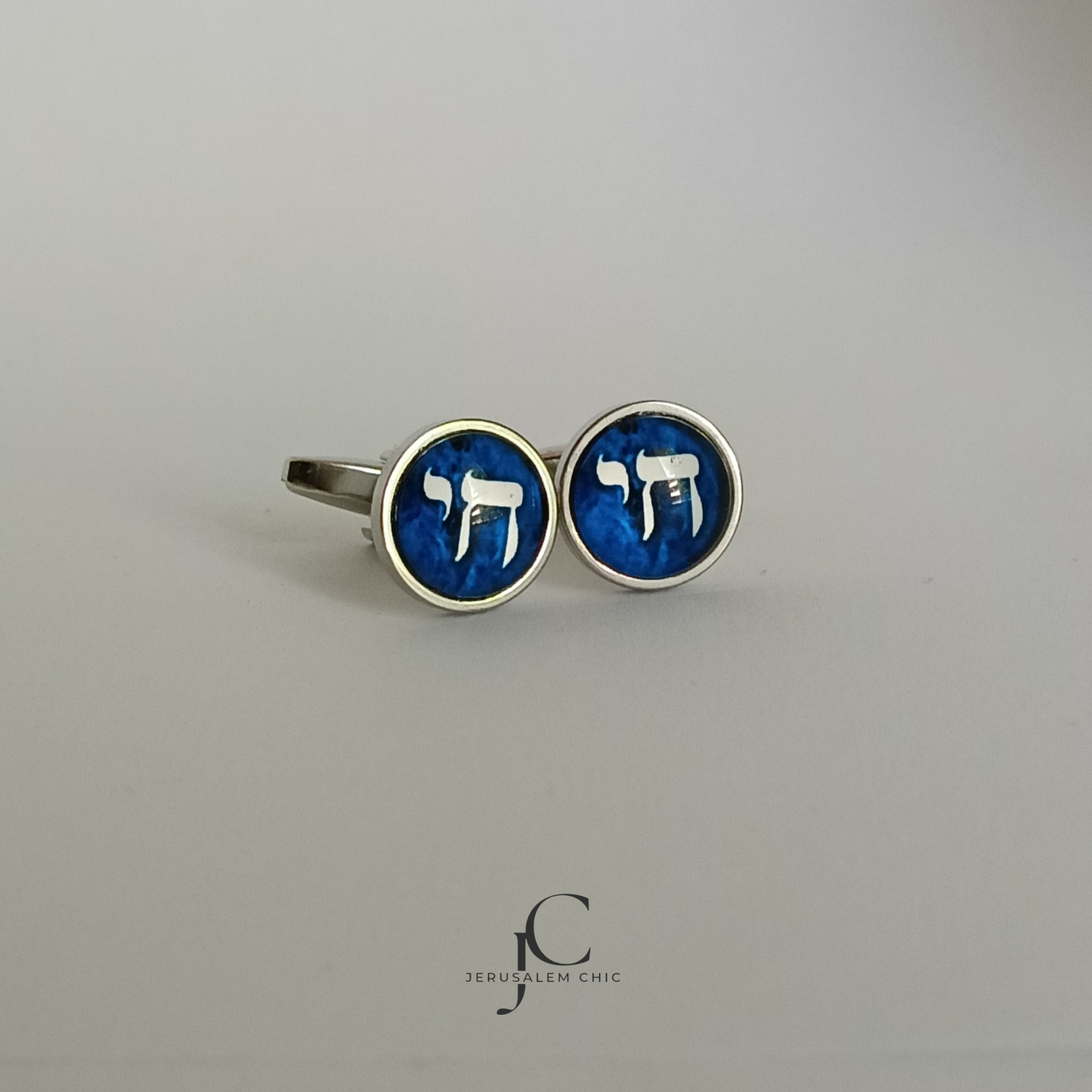 Boutons de manchette Judaica Haï bleu 12 mm