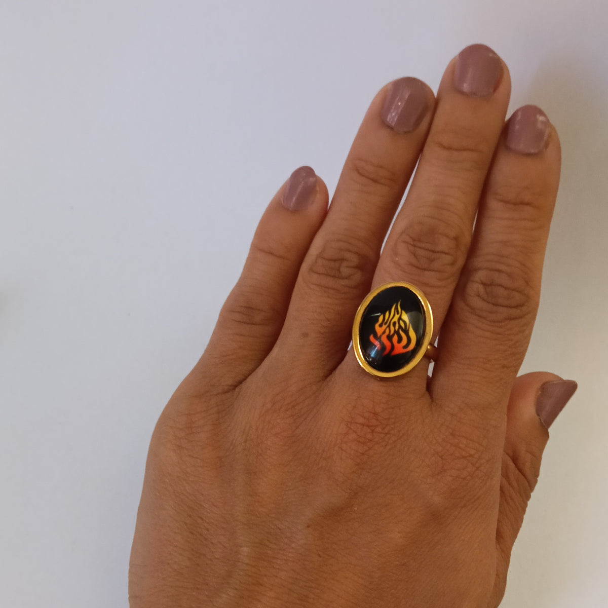 Bague Judaïca “HaEsh Sheli” Cabochon 18 x 13 mm - Plaqué or