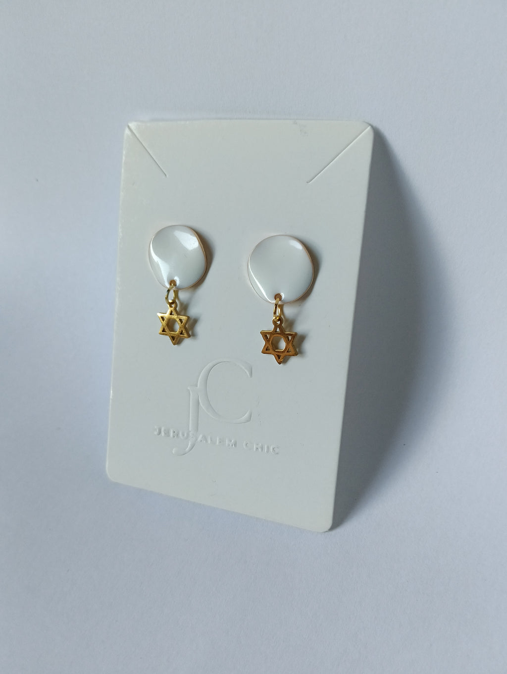 Boucles d'oreilles émaillées blanches & Étoile de David dorée