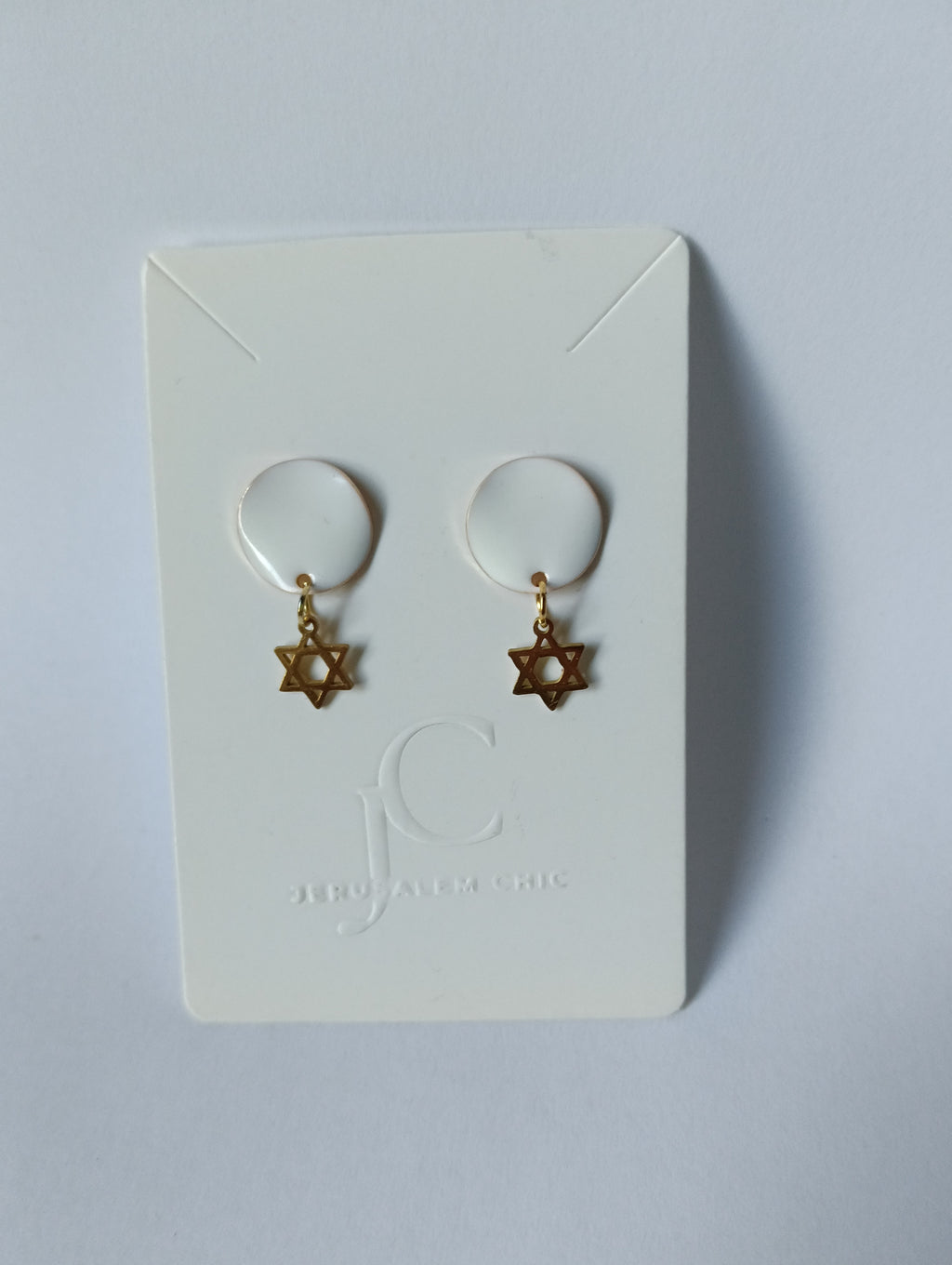Boucles d'oreilles émaillées blanches & Étoile de David dorée