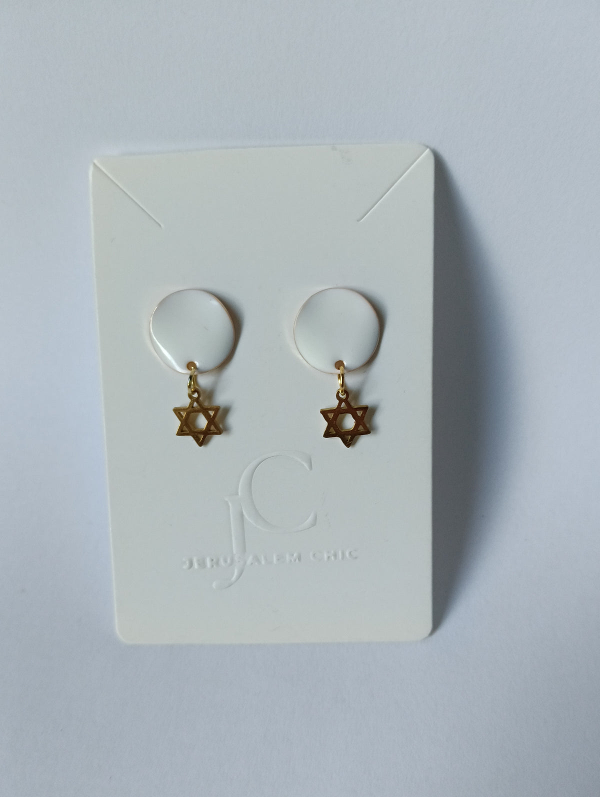 Boucles d'oreilles émaillées blanches & Étoile de David dorée