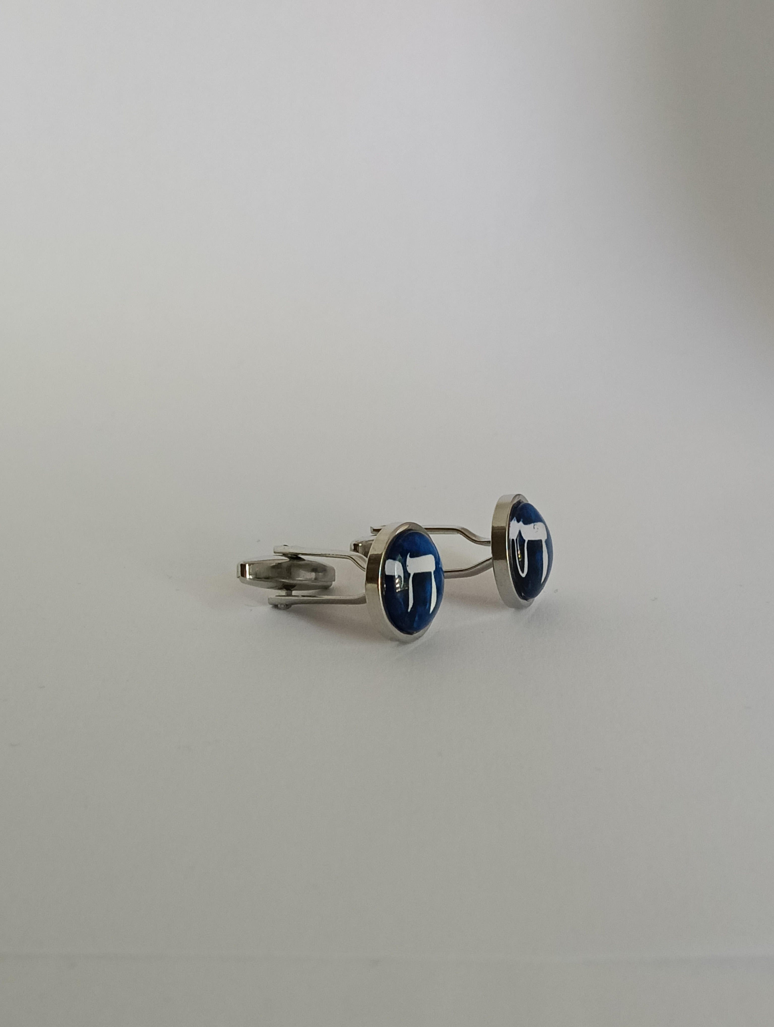 Boutons de manchette Judaica Haï bleu 12 mm